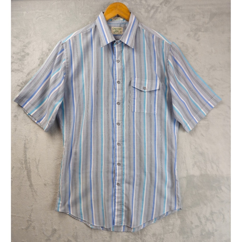 VTG Oakton Ltd by SEARS Shirt Large Tall Blue Striped Paper Thin Chest Pocket